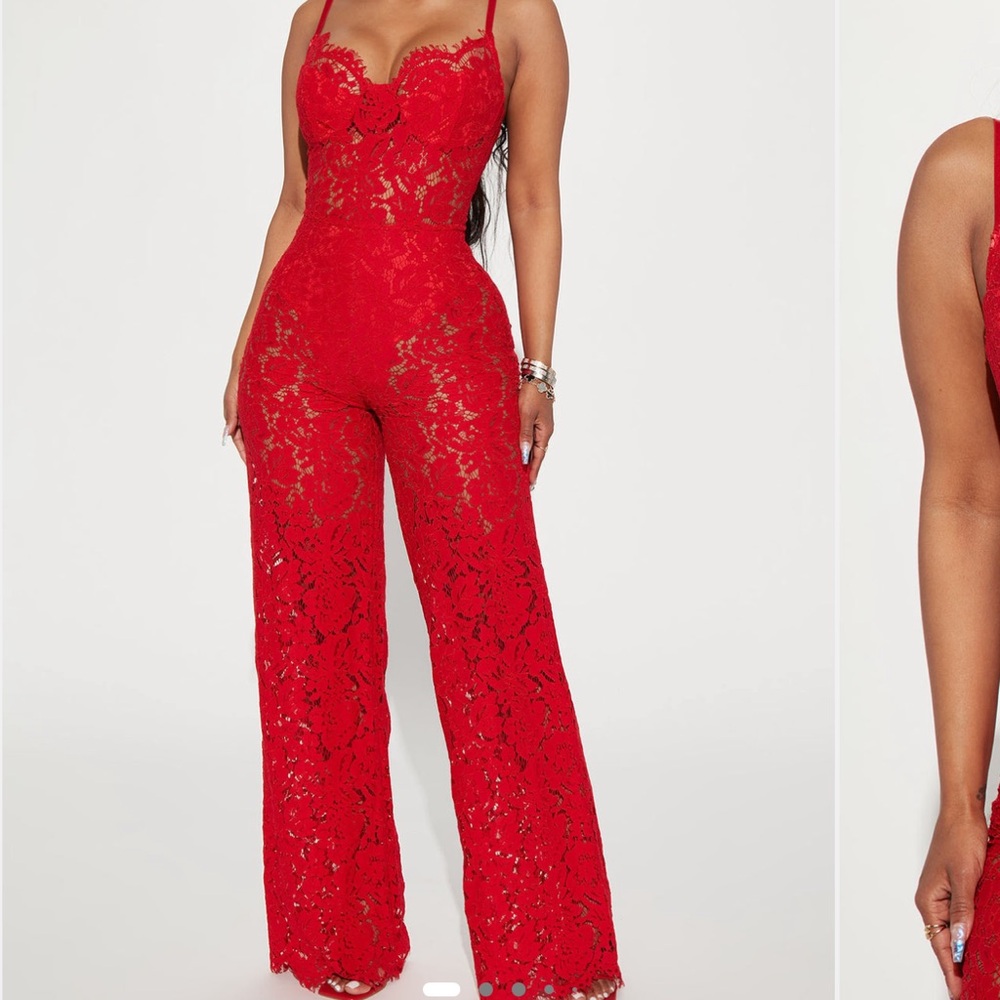 Fashion Jewelry Red Lace Jumpsuit